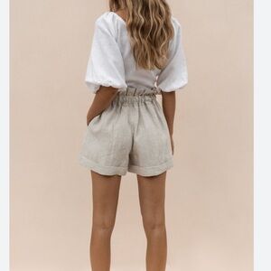 WOMEN’S MATIN BEIGE 100% LINEN SHORTS W/ ELASTIC WAIST & POCKETS RESORT-WEAR‎